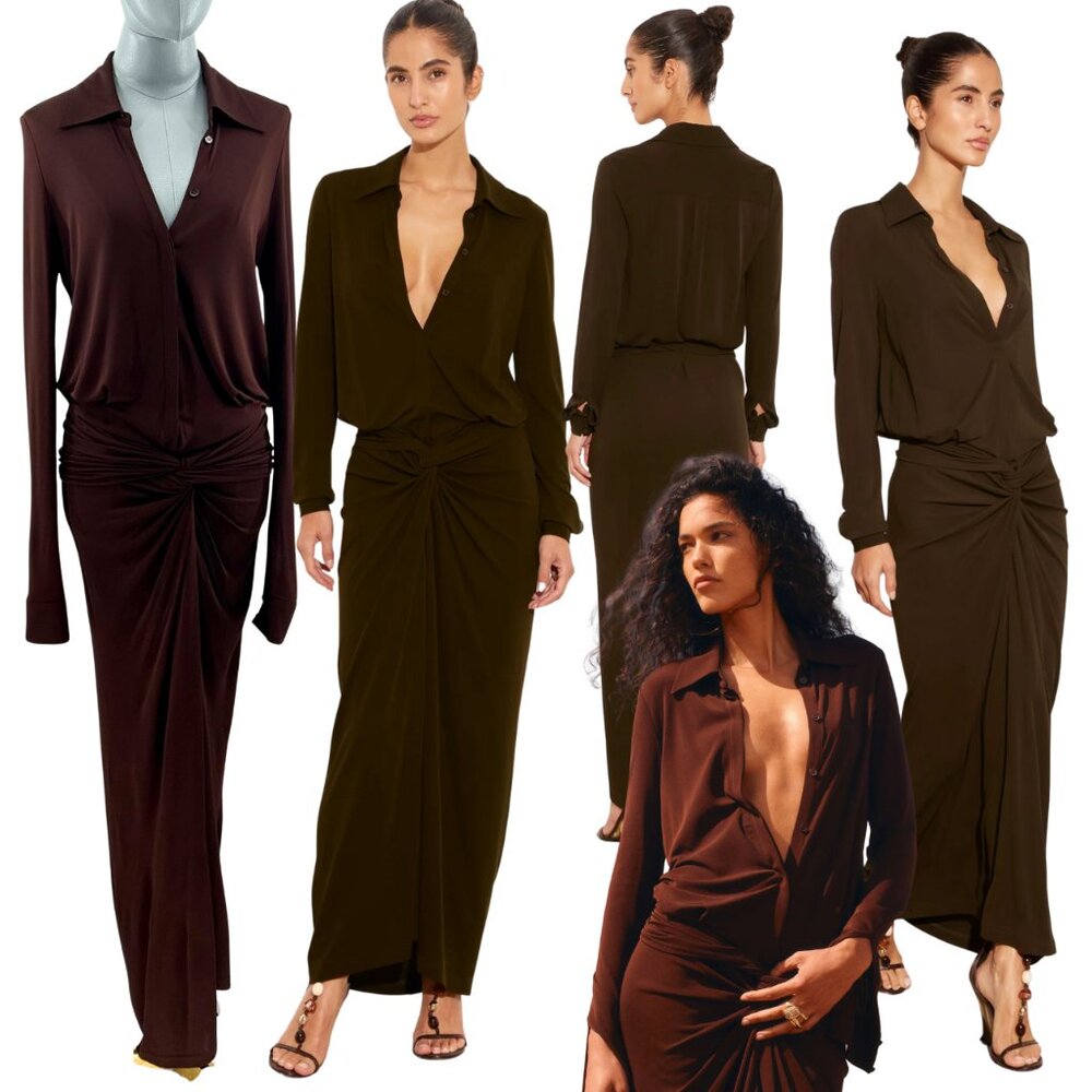 🆕 RAT & BOA 🧿 NWOT Rucci Long Sleeve Ruched Shirt Dress, Brown, Sz S *SM FLAW*